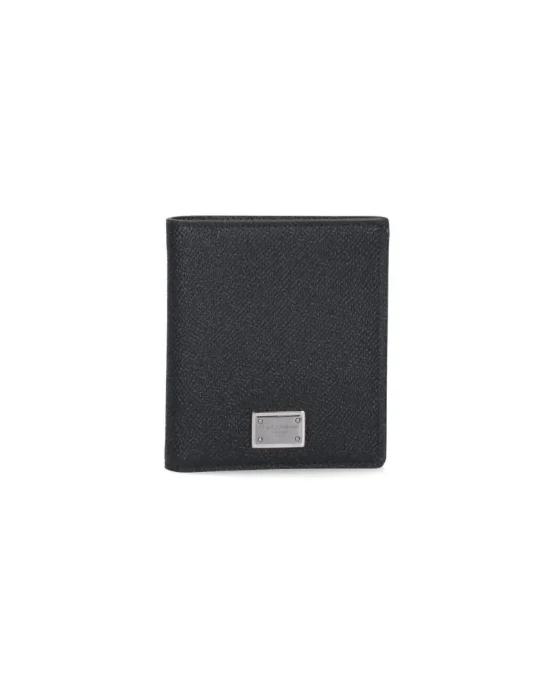 Dolce & Gabbana Portemonnaies Black Bi-Fold Wallet With Silver Logo Plate schwarz Schwarz