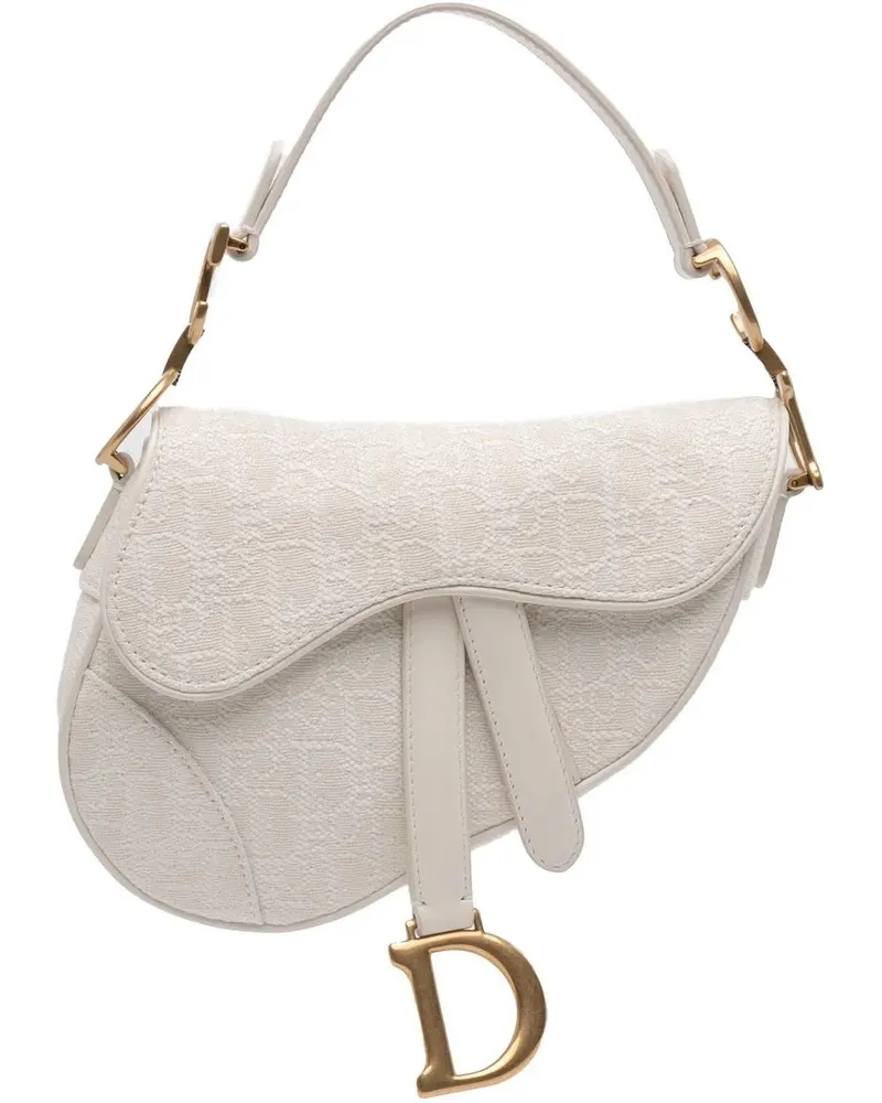 Dior Hobo Bags Mini Oblique Canvas Saddle Bag weiß Weiß
