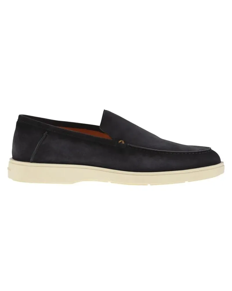 Santoni Loafer Suede Moccasin With Contrast Detailing blau Blau