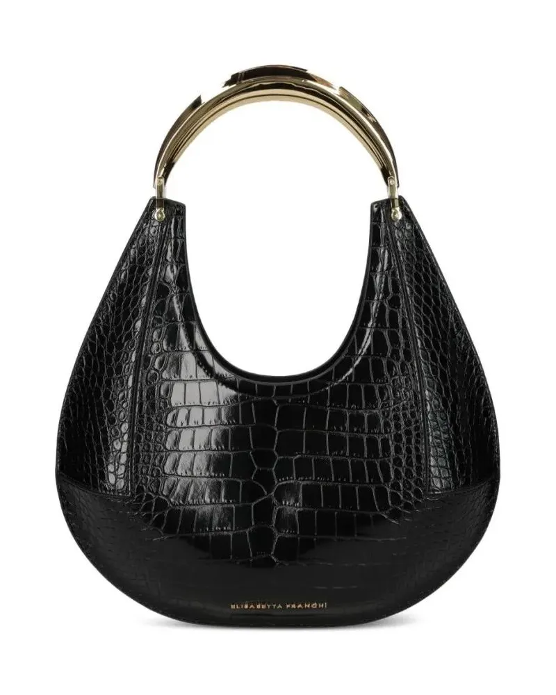 Elisabetta Franchi Hobo Bags Crescent-Shaped Black Crocodile-Embossed Shoulder schwarz Schwarz