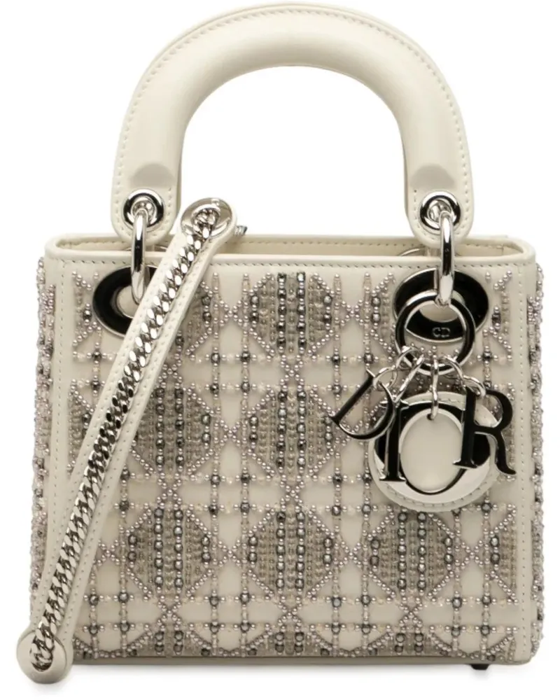 Dior Hobo Bags Mini Lambskin Cannage Beaded Lady Dior weiß Weiß