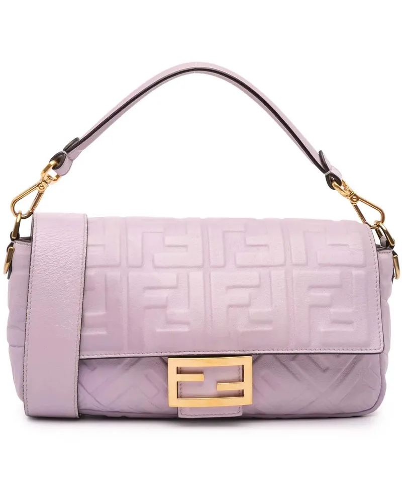 Fendi Hobo Bags Zucca Embossed Leather Baguette Satchel orange Orange