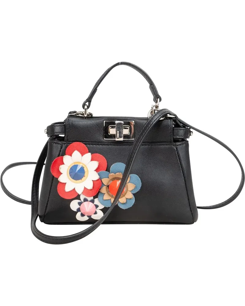 Fendi Crossbody Bags  Black Leather Floral Mini Peekaboo Handbag bunt Bunt