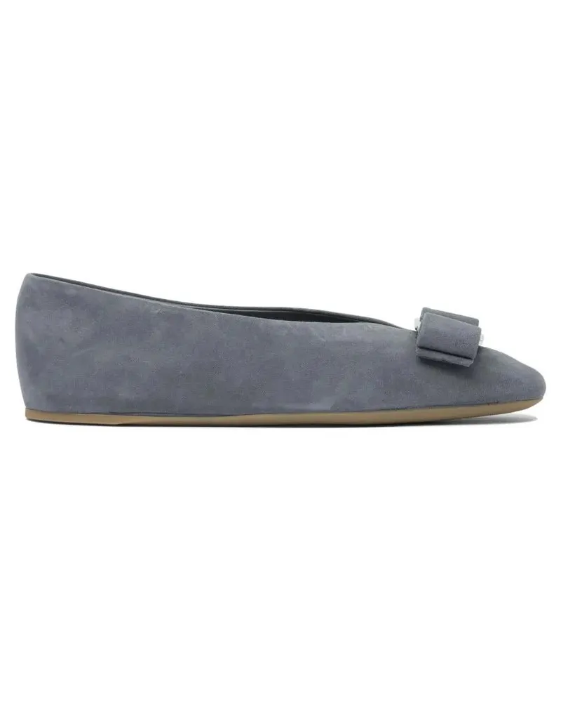 Ferragamo Grey Leather Ballerinas With Bow Accent grau Grau