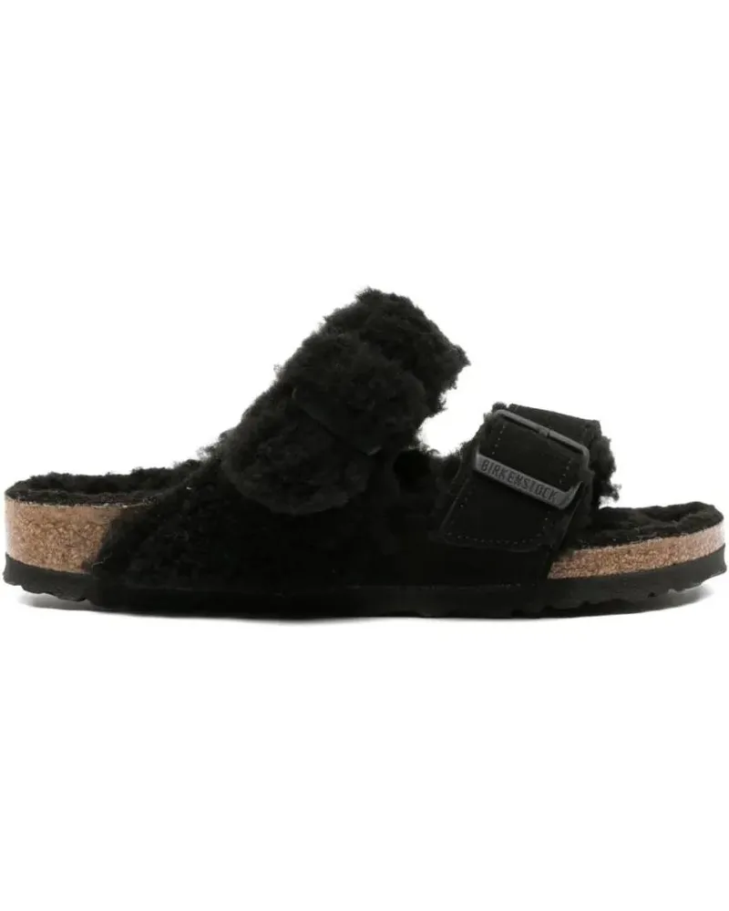 Birkenstock Sandalen Plush Black Shearling Sandals With Adjustable Buck schwarz Schwarz