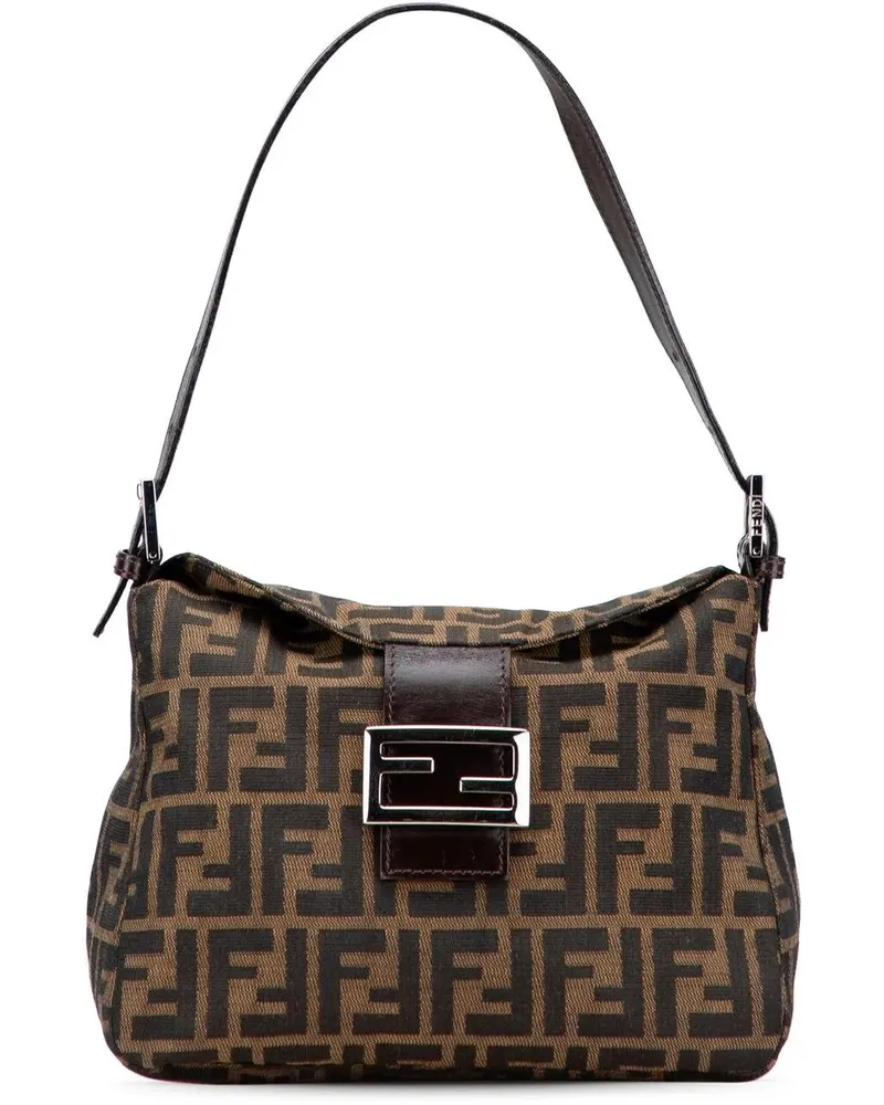 Fendi Hobo Bags Zucca Canvas Double Flap Shoulder Bag braun Braun