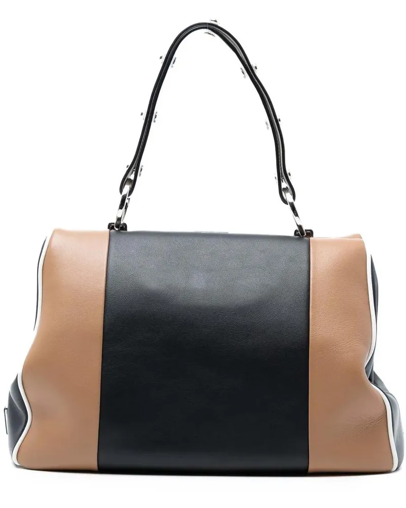 Prada Crossbody Bags Small Bicolor Leather Baiadera Frame Bag schwarz Schwarz