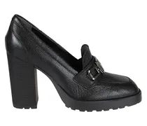 Hohe Schuhe H623 Black Leather Loafers With Chunky Heel schwarz