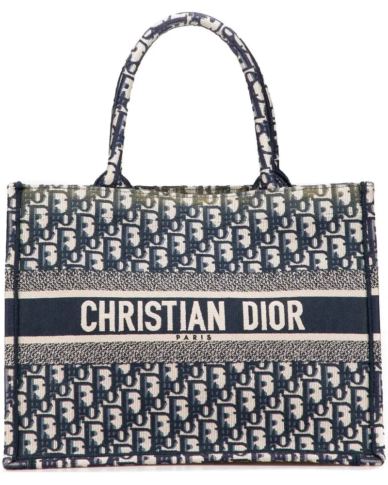 Dior Shopper Medium Oblique Canvas Book Tote blau Blau
