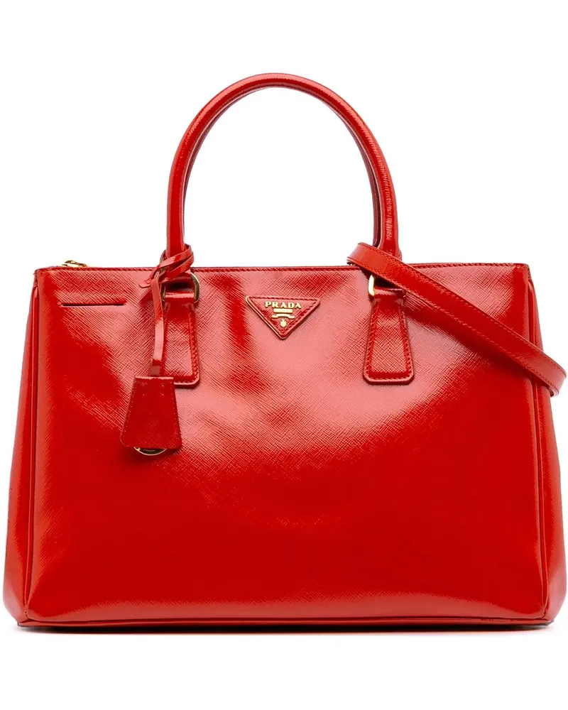 Prada Hobo Bags Medium Saffiano Vernice Galleria Double Zip Satche rot Rot