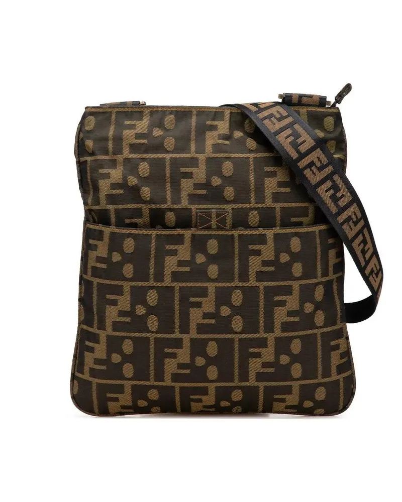 Fendi Hobo Bags Zucca Canvas Skull Crossbody braun Braun