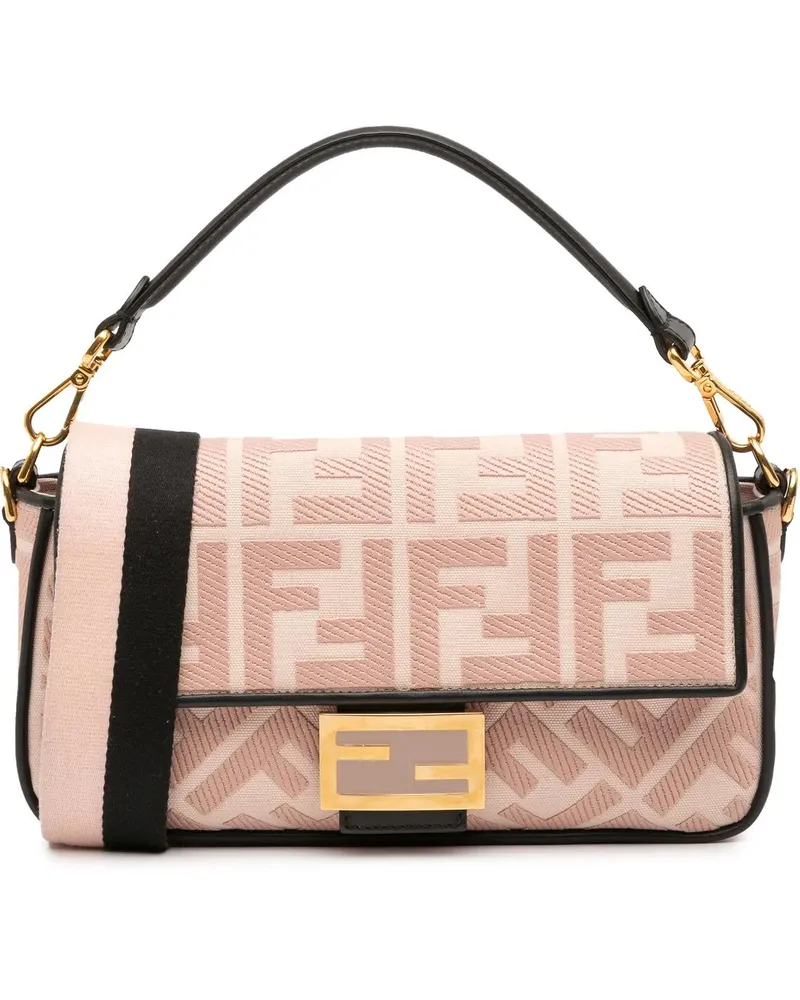 Fendi Hobo Bags Zucca Embroidered Canvas Baguette Satchel rosa Gold