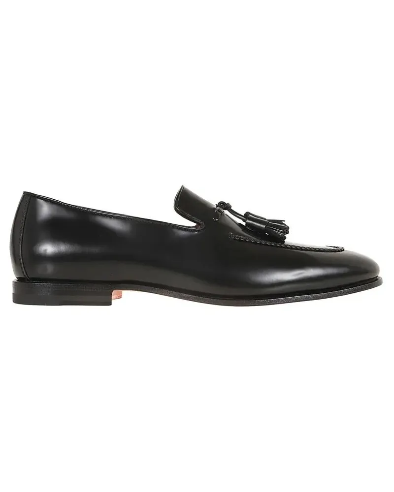 Santoni Loafer Black Leather Moccasin With Tapered Toe And Decora schwarz Schwarz