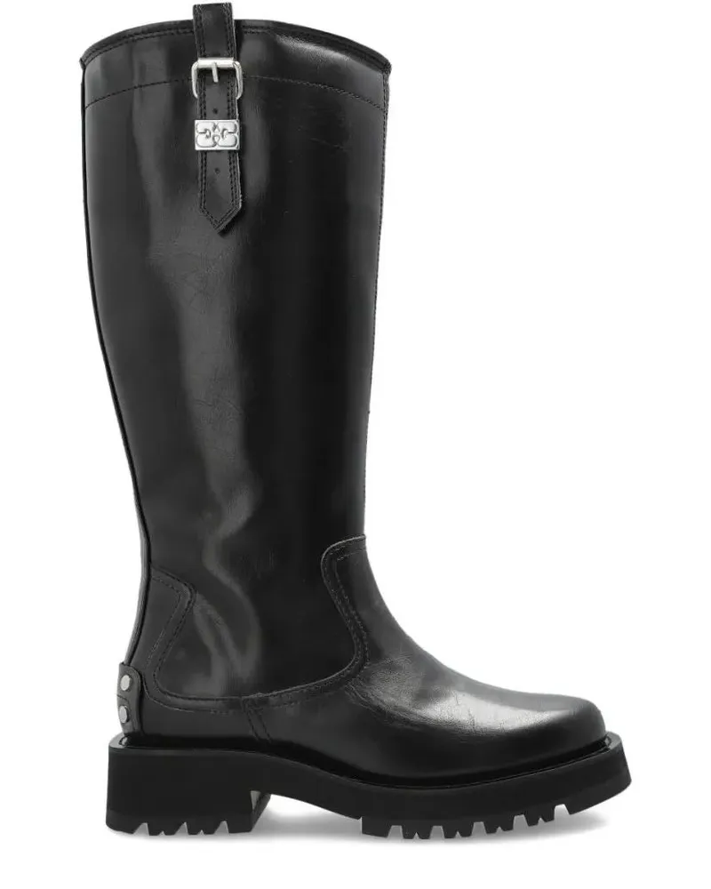 Ganni Stiefel Black Ankle Boots With Rounded Toe schwarz Schwarz