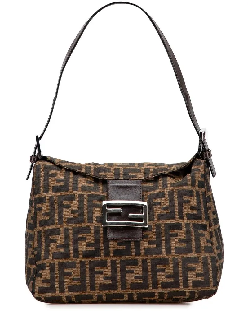 Fendi Hobo Bags Zucca Canvas Double Flap Shoulder Bag braun Braun