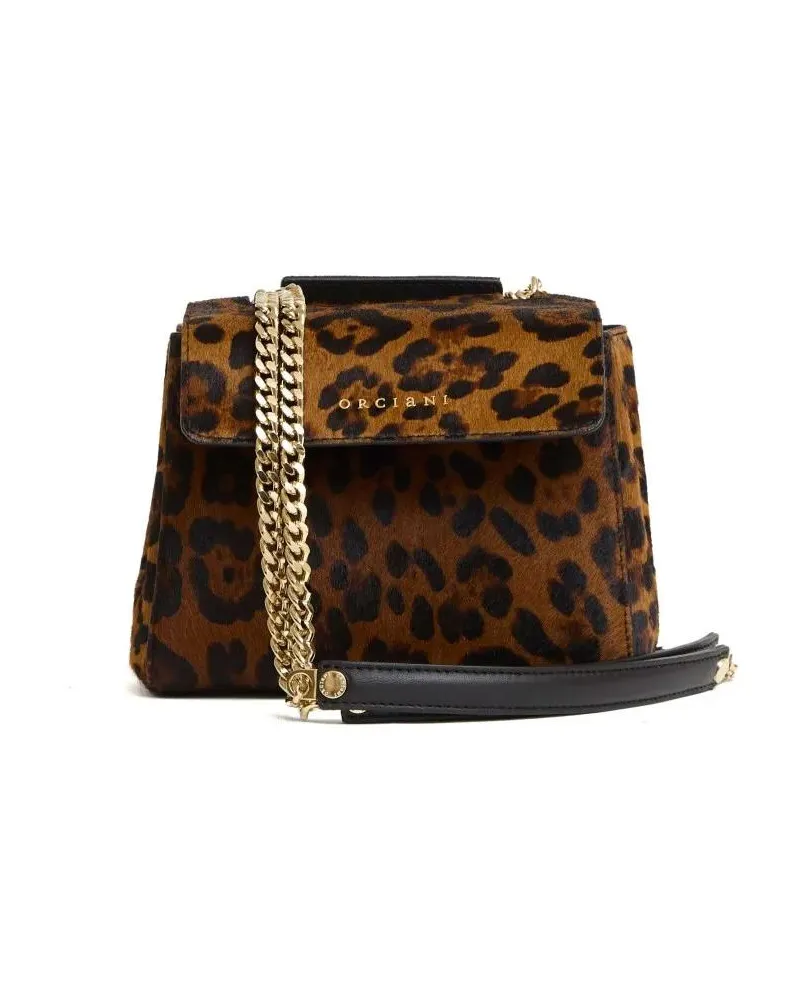 Orciani Hobo Bags Compact Leopard Print Handbag With Chain Straps braun Braun