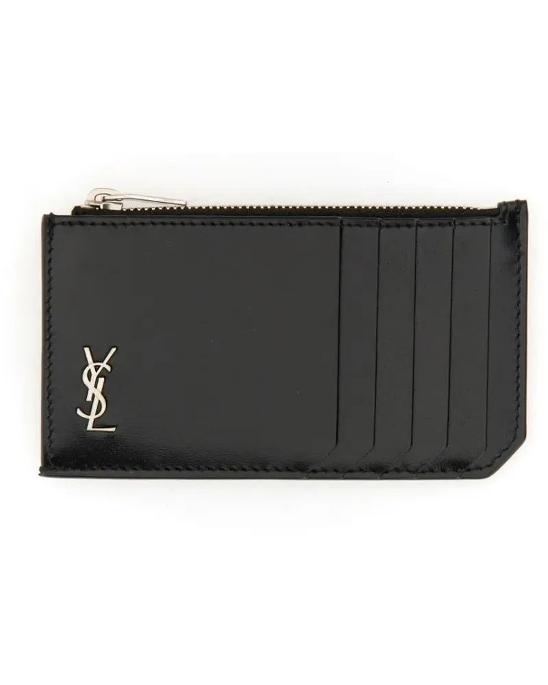 Saint Laurent Portemonnaies Rectangular Leather Card Holder schwarz Schwarz