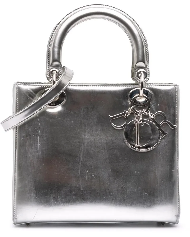 Dior Hobo Bags Medium Metallic Patent Lady Dior silberfarben Silber