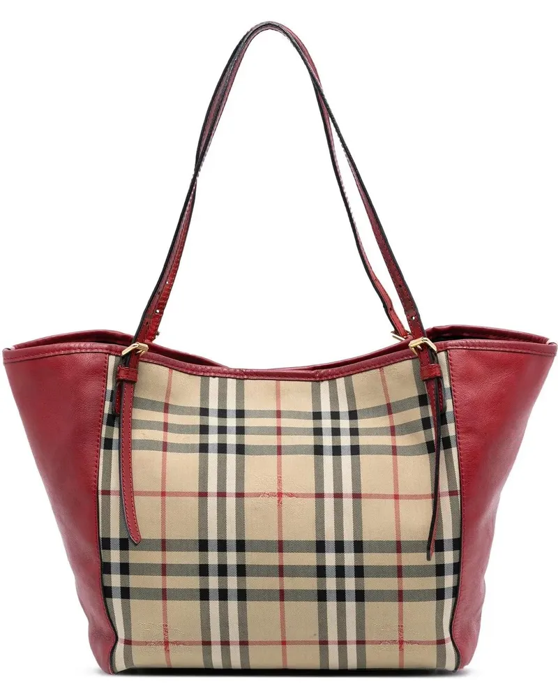 Burberry Shopper Small Haymarket Check Canvas and Leather Canterbur braun Braun