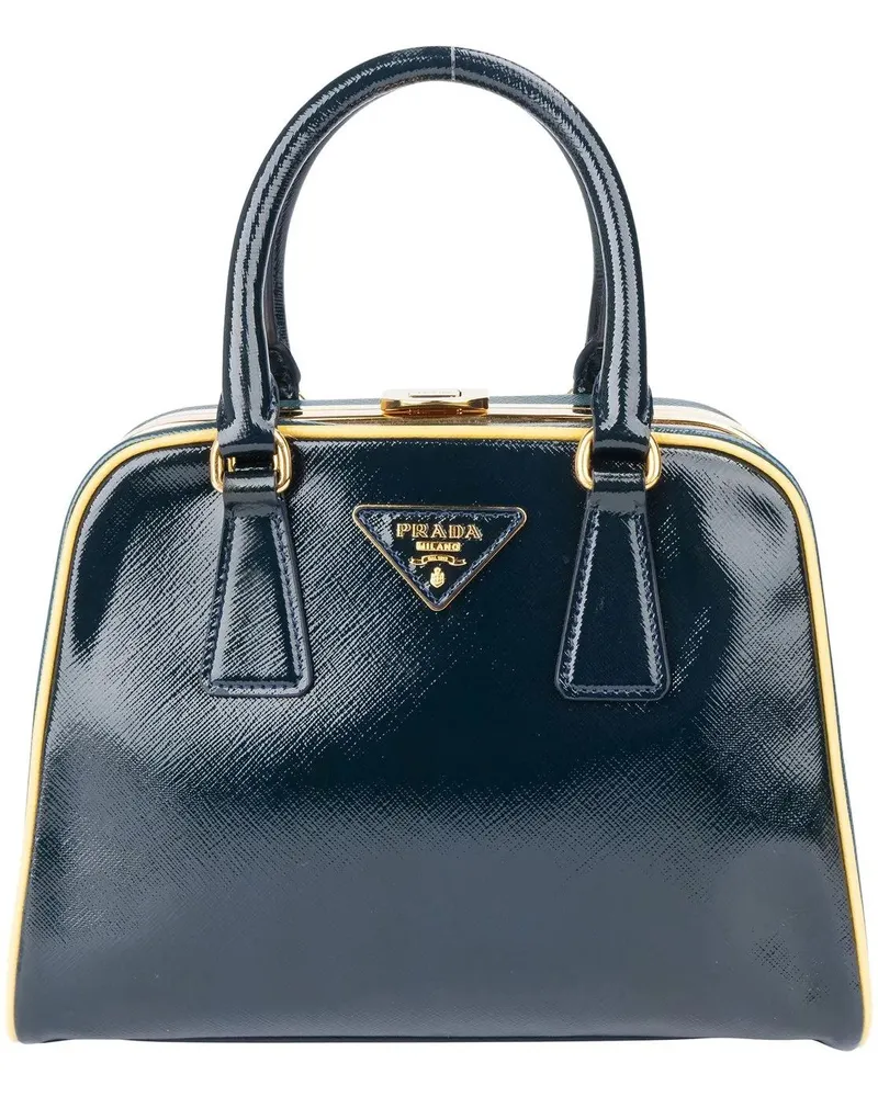 Prada Crossbody Bags  Saffiano Patent Leather Vernice Pyramid Hand blau Blau