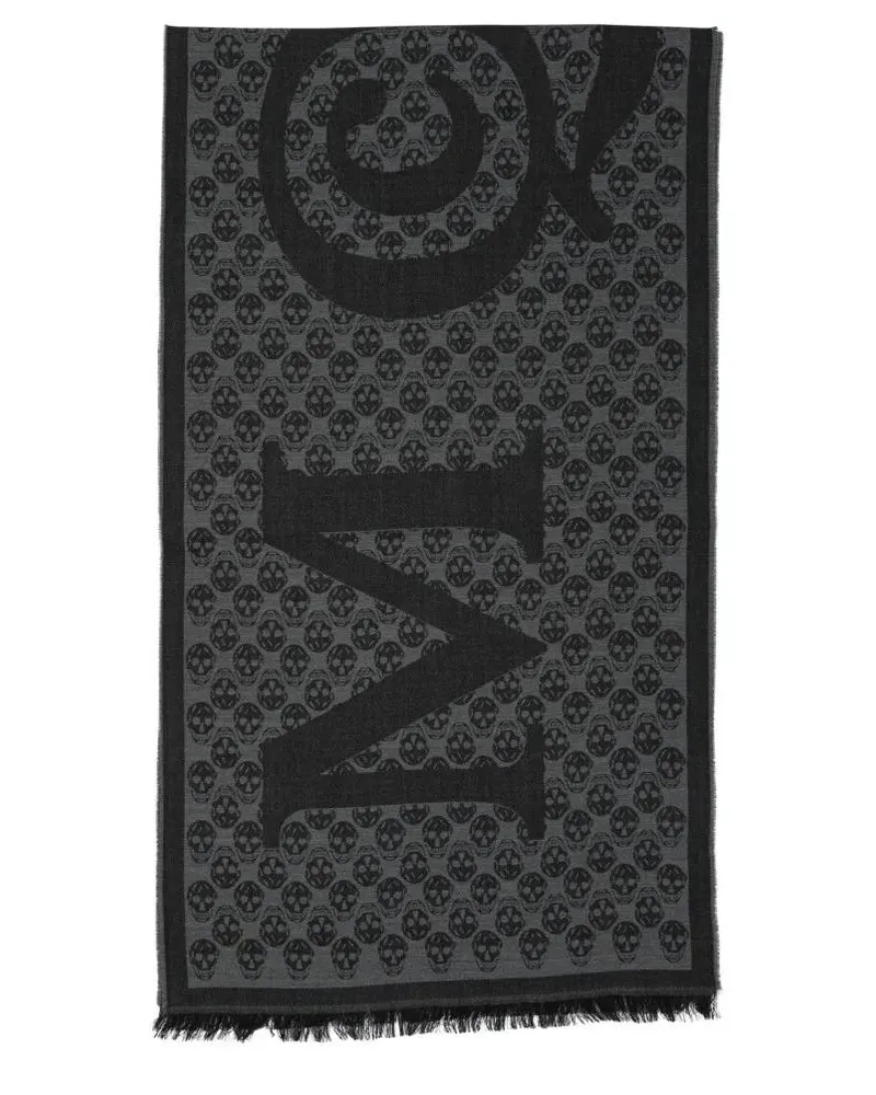 Alexander McQueen Tücher & Schals Multi-Logo Wool Scarf With Fringed Edges schwarz Schwarz