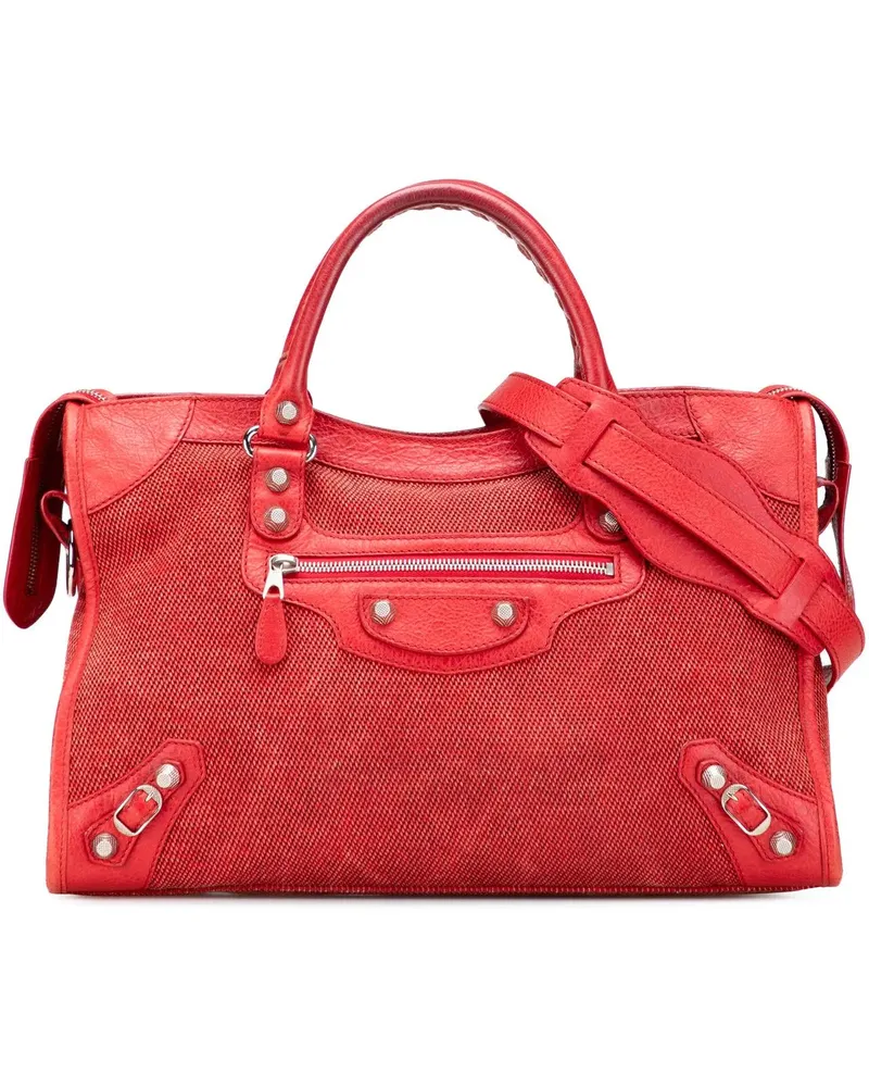 Balenciaga Hobo Bags Lambskin Trimmed Canvas Motocross City Giant 12 Sa rot Rot