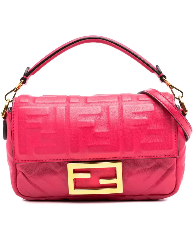 Fendi Hobo Bags Mini Zucca Embossed Leather Baguette Satchel rosa Gold