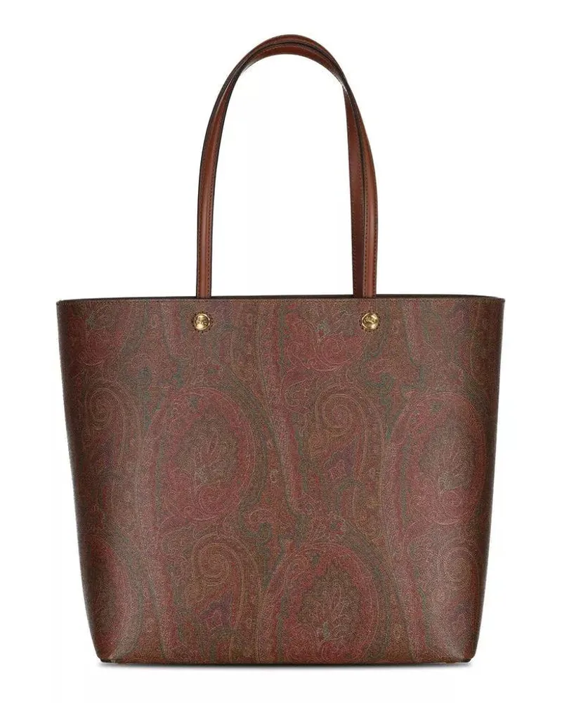 Etro Crossbody Bags Maxi Shopper mit Paisley-Muster aus Leder Braun