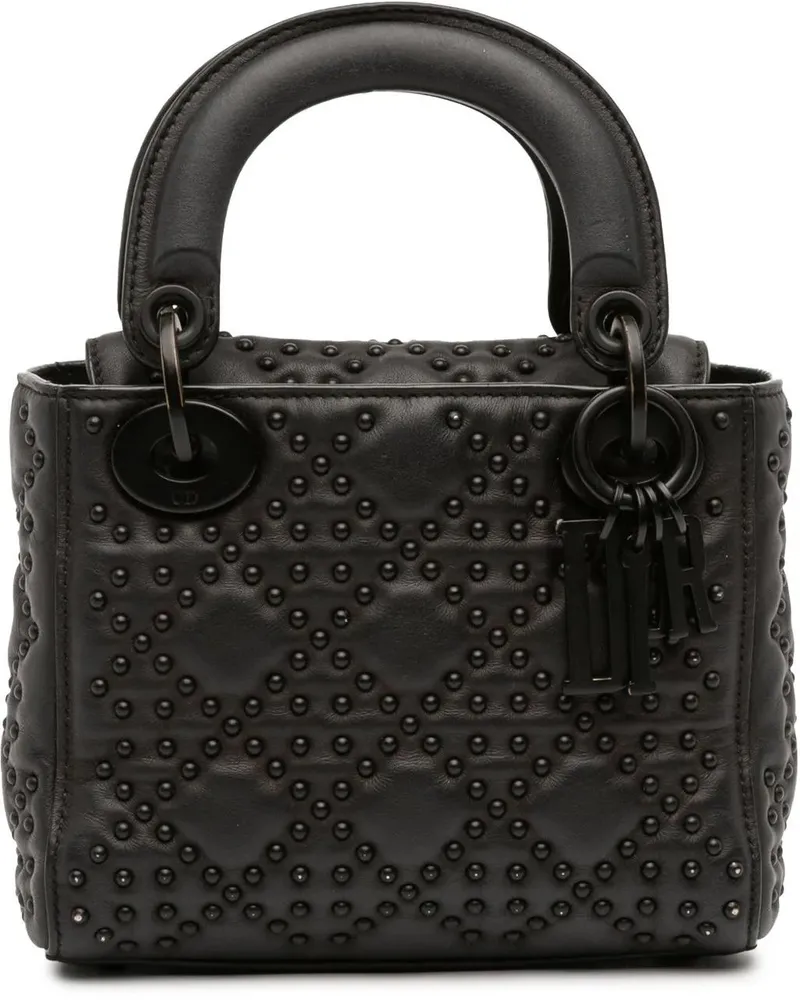 Dior Hobo Bags Mini Ultra Matte Calfskin Cannage Studded Supple L schwarz Schwarz