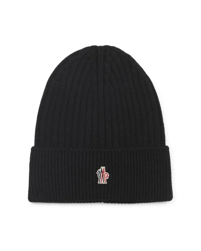 Moncler Caps & Mützen Ribbed Knit Hat With Folded Cuff And Logo Detail schwarz Schwarz