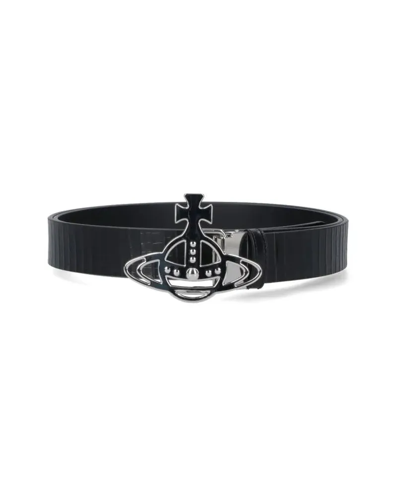 Vivienne Westwood Gürtel Reversible Crocodile Print And Black Leather Belt schwarz Schwarz