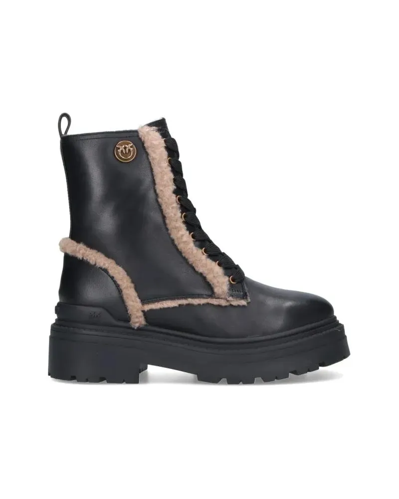 Pinko Stiefel Black Leather Ankle Boots With Beige Shearling Det schwarz Schwarz