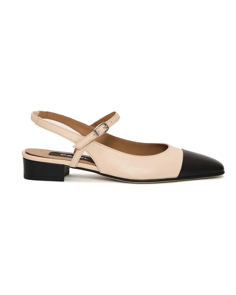 Carel Beige Leather Slingback Shoes With Black Cap beige Beige