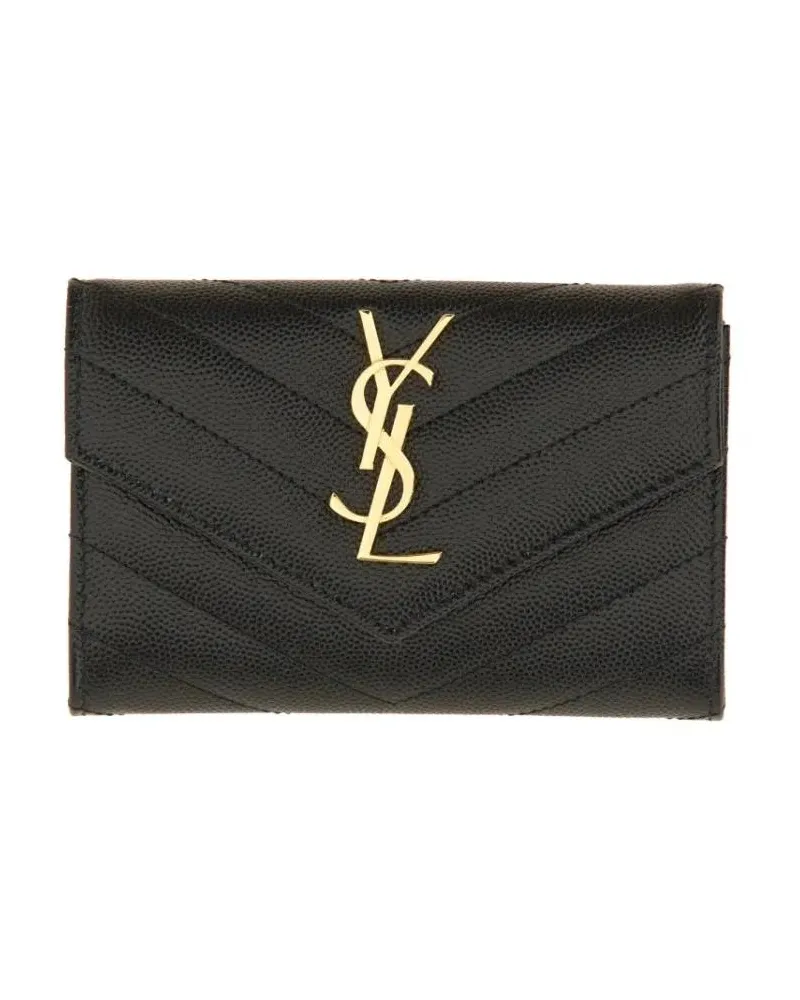 Saint Laurent Portemonnaie Envelope-Style Small Wallet With Chevron Quilted D schwarz Schwarz