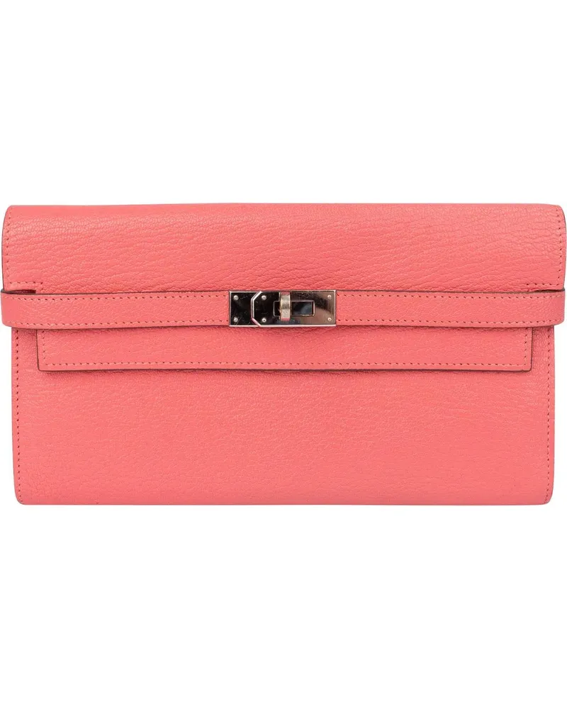 Hermès Portemonnaie Hermes Pink Chevre Leather Kelly Wallet rosa Gold