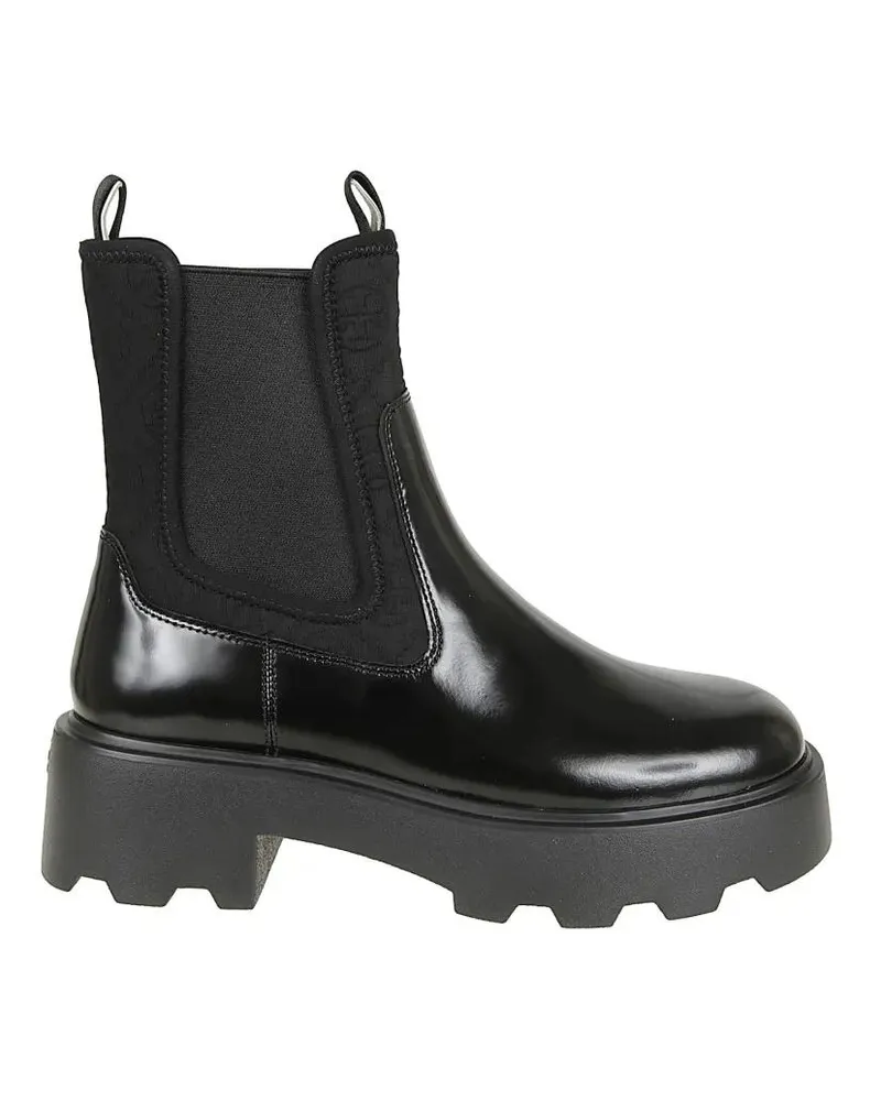 Tory Burch Stiefel Polished Leather Ankle Boots With Elastic Panels schwarz Schwarz