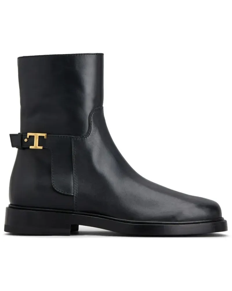 TOD'S Stiefel Minimalist Black Ankle Boots With Gold Accent schwarz Schwarz