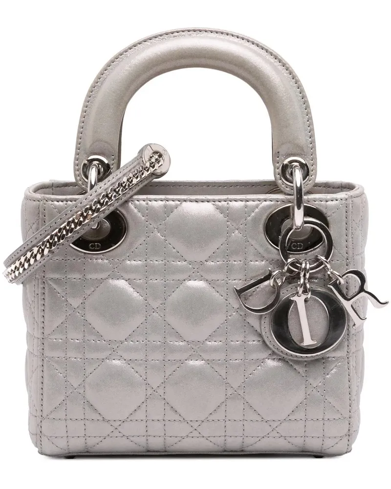 Dior Hobo Bags Mini Iridescent Lambskin Cannage Lady Dior silberfarben 
