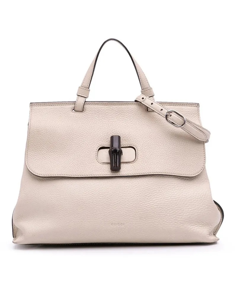 Gucci Hobo Bags Medium Leather Bamboo Daily Satchel weiß Weiß
