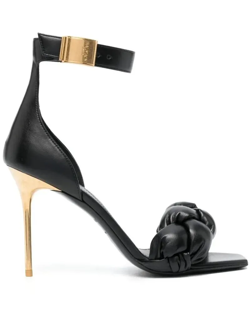 Balmain Sandalen Uma-Braided Black High-Heeled Sandals schwarz Schwarz