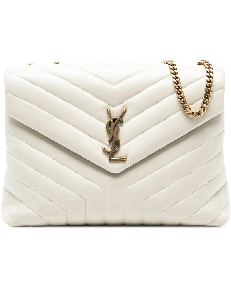 Saint Laurent Hobo Bags Large Chevron Leather Monogram LouLou Shoulder Bag weiß Weiß