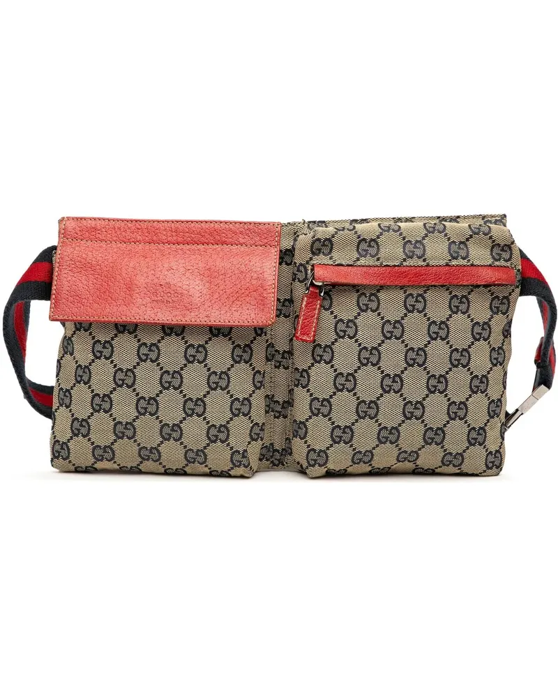 Gucci Bauchtaschen GG Canvas Web Double Pocket Belt Bag braun Braun