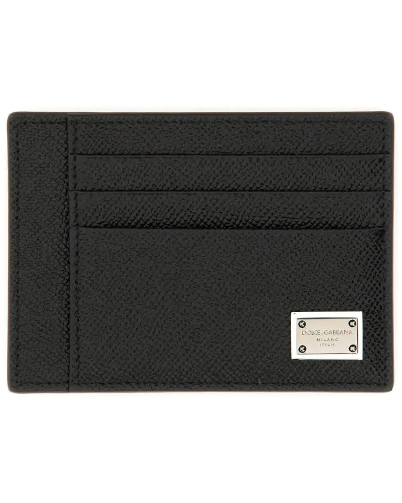 Dolce & Gabbana Portemonnaies Leather Card Holder schwarz Schwarz