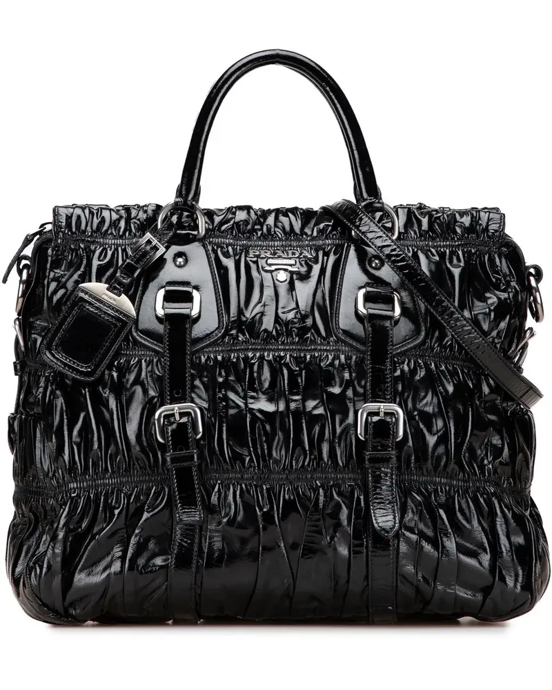 Prada Hobo Bags Vernice Gaufre Satchel schwarz Schwarz