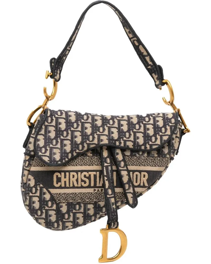 Dior Hobo Bags Oblique Embroidered Canvas Saddle Bag blau Blau