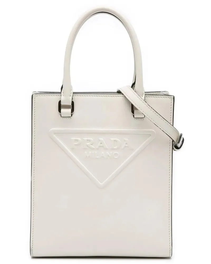 Prada Hobo Bags Mini Soft Calf Logo Drill Satchel weiß Weiß