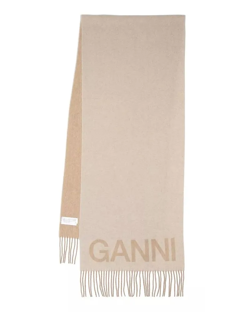 Ganni Tücher & Schals Fringed Wool Scarf Beige