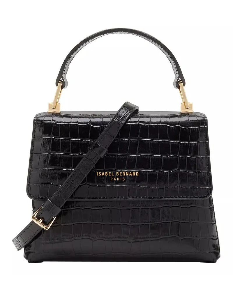 Isabel Bernard Satchels Femme Forte Heline Croco Black Calfskin Leather Ha schwarz Schwarz