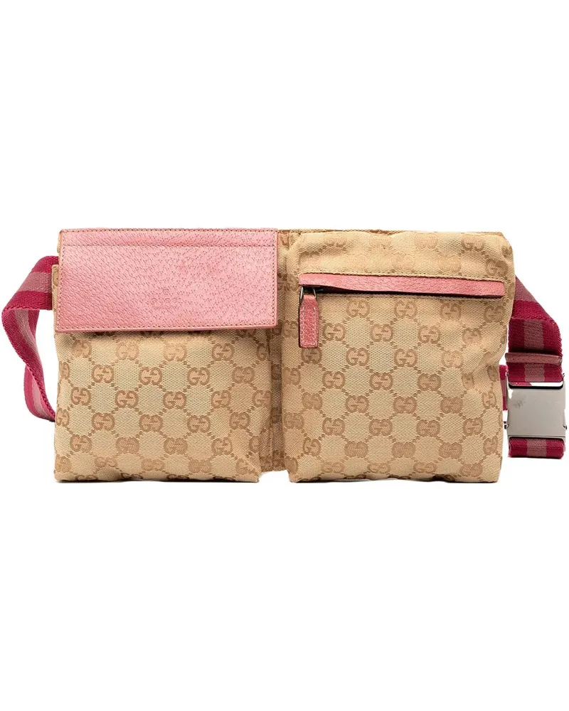 Gucci Bauchtaschen GG Canvas Web Double Pocket Belt Bag braun Braun