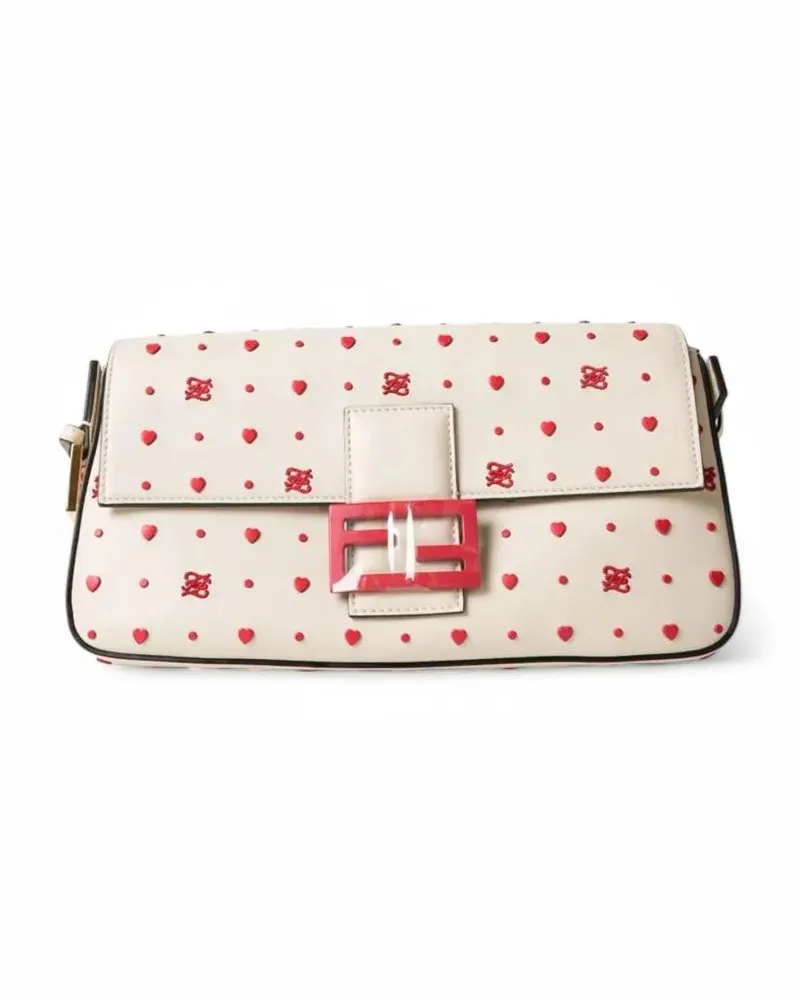 Fendi Clutches Medium Love Baguette With White beige Beige
